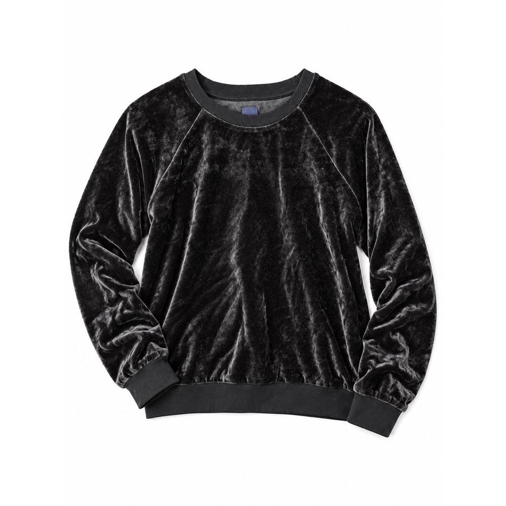 Gap Women's M Black Velour Crewneck Pullover Sweater Velvet Y2K Minimalist - Picture 2 of 6